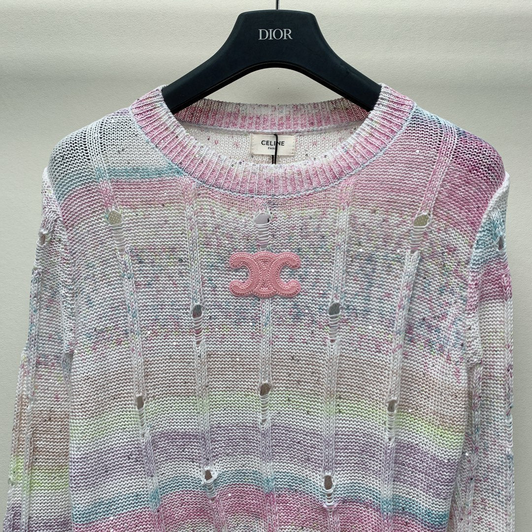 Celine 25 Pastel Striped Sweater Pink Mix Colors Wool Polyester 277565
