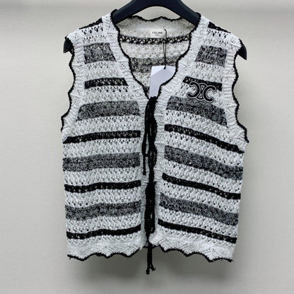 Celine 25 Striped Sleeveless Vest Black White Wool Polyester 277571