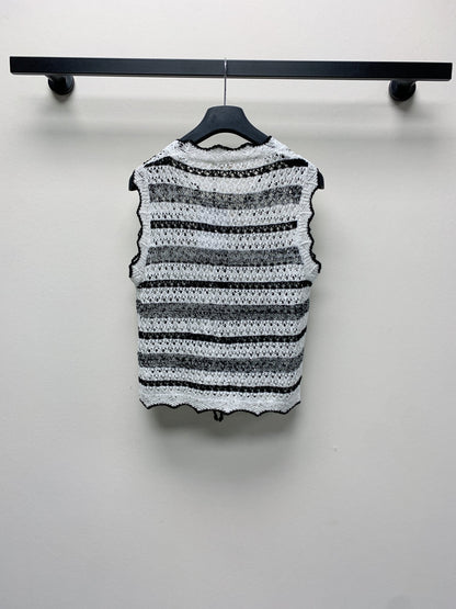Celine 25 Striped Sleeveless Vest Black White Wool Polyester 277571