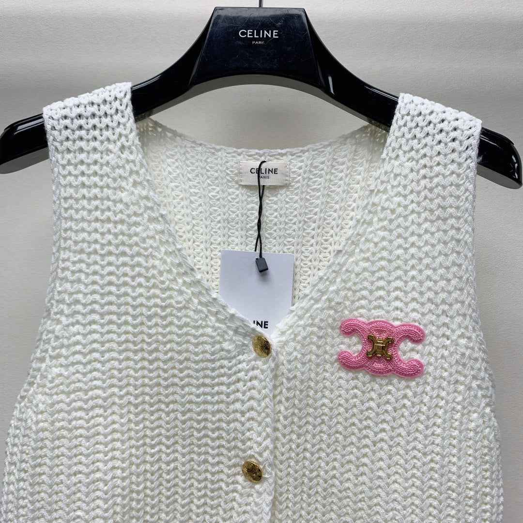 Celine 25 Knitted Vest White Wool Polyester 281498
