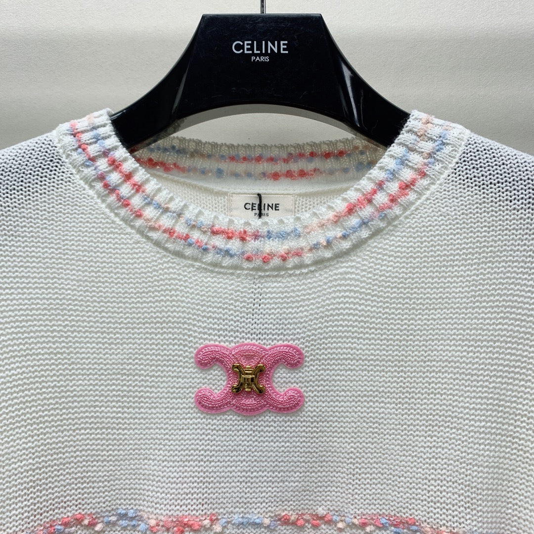 Celine 25 Striped Sweater White Wool Polyester 281500