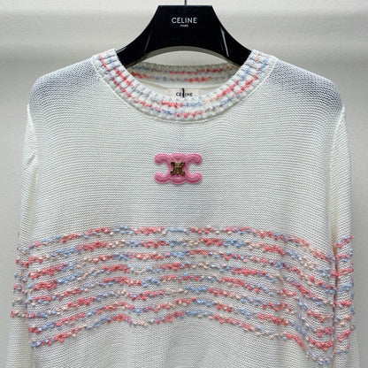 Celine 25 Striped Sweater White Wool Polyester 281500