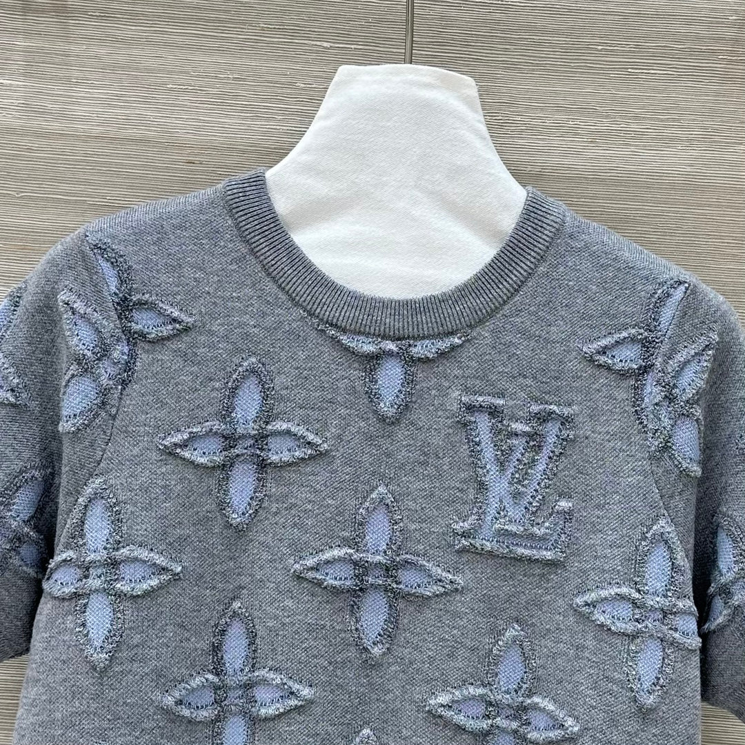 LV 25 Knitted Short-Sleeved Top Grey Wool