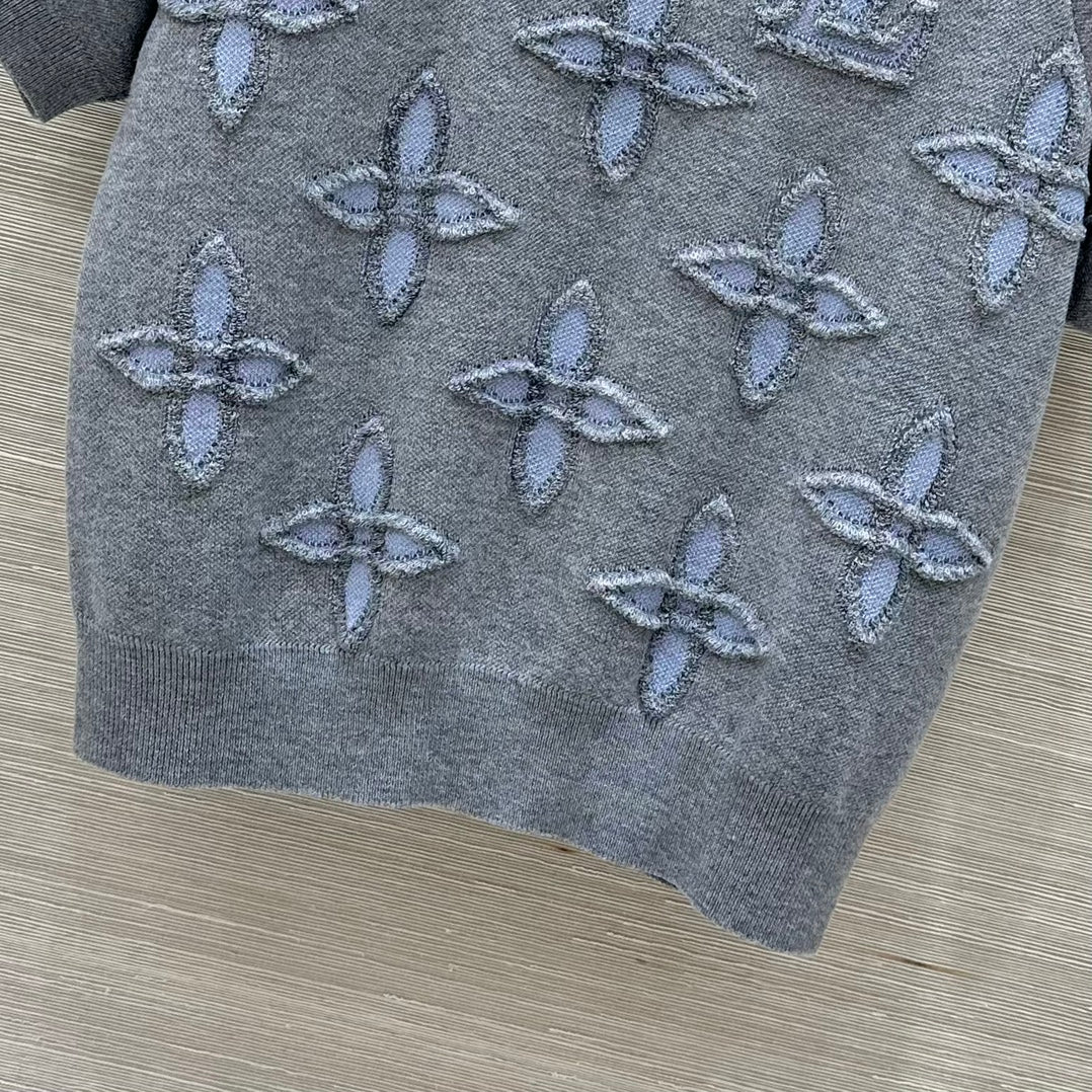LV 25 Knitted Short-Sleeved Top Grey Wool