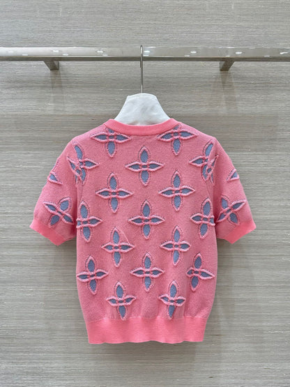 LV 25 Knitted Short-Sleeved Top Pink Wool