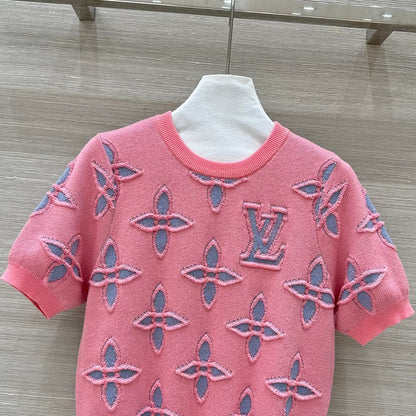 LV 25 Knitted Short-Sleeved Top Pink Wool