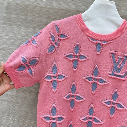 LV 25 Knitted Short-Sleeved Top Pink Wool