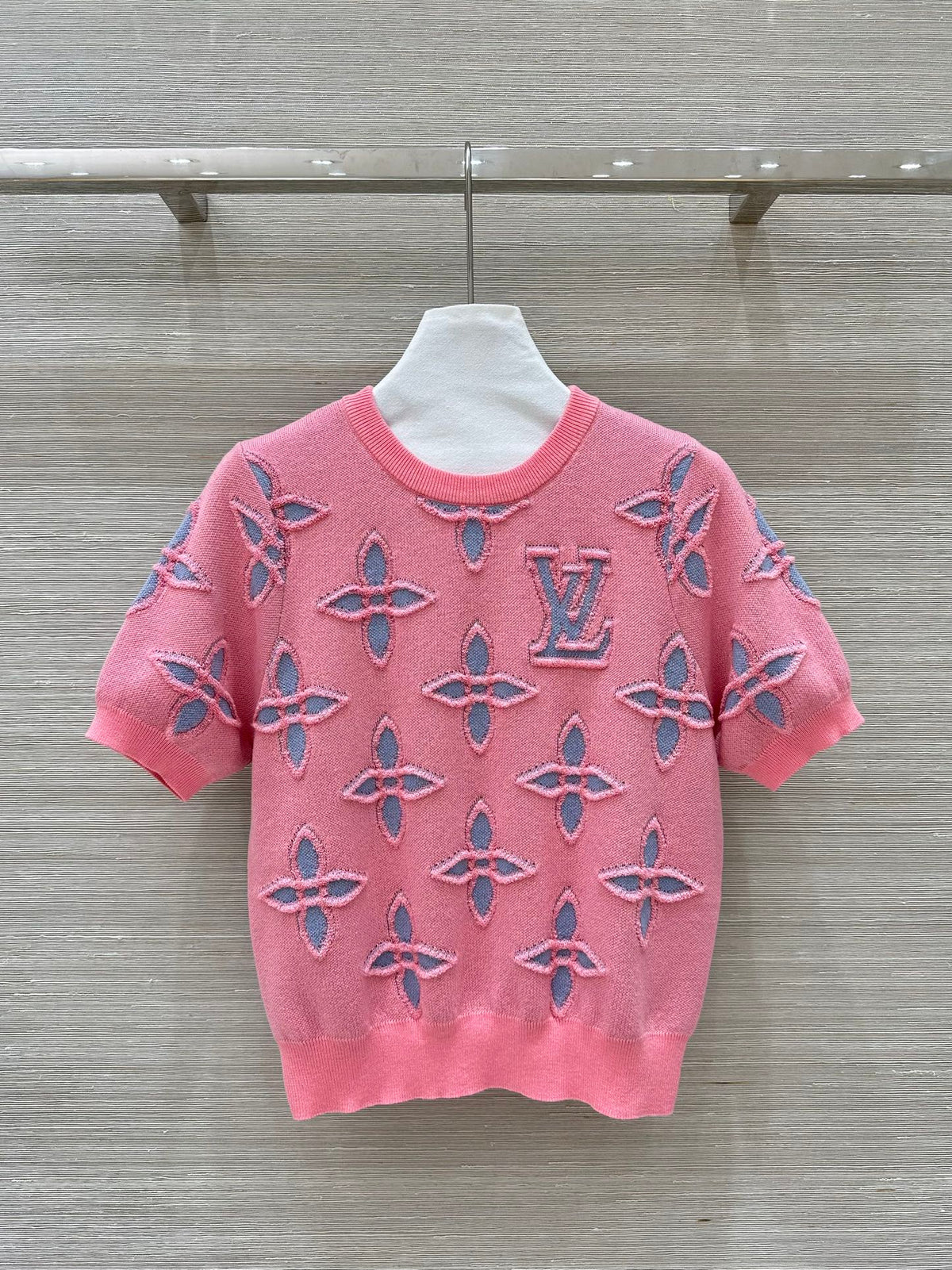 LV 25 Knitted Short-Sleeved Top Pink Wool