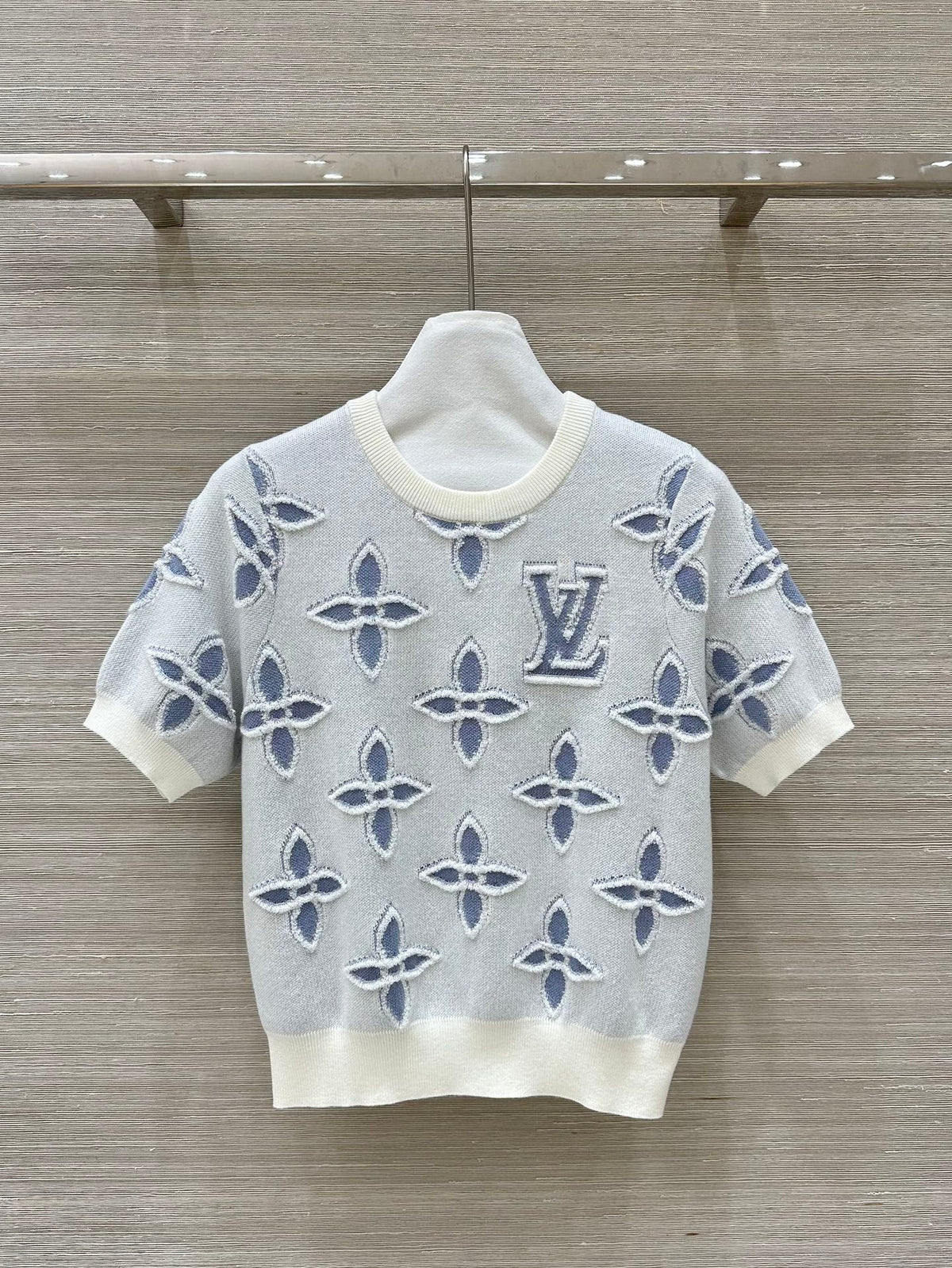 LV 25 Knitted Short-Sleeved Top Blue Wool