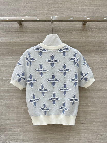 LV 25 Knitted Short-Sleeved Top Blue Wool