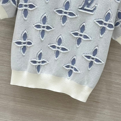 LV 25 Knitted Short-Sleeved Top Blue Wool