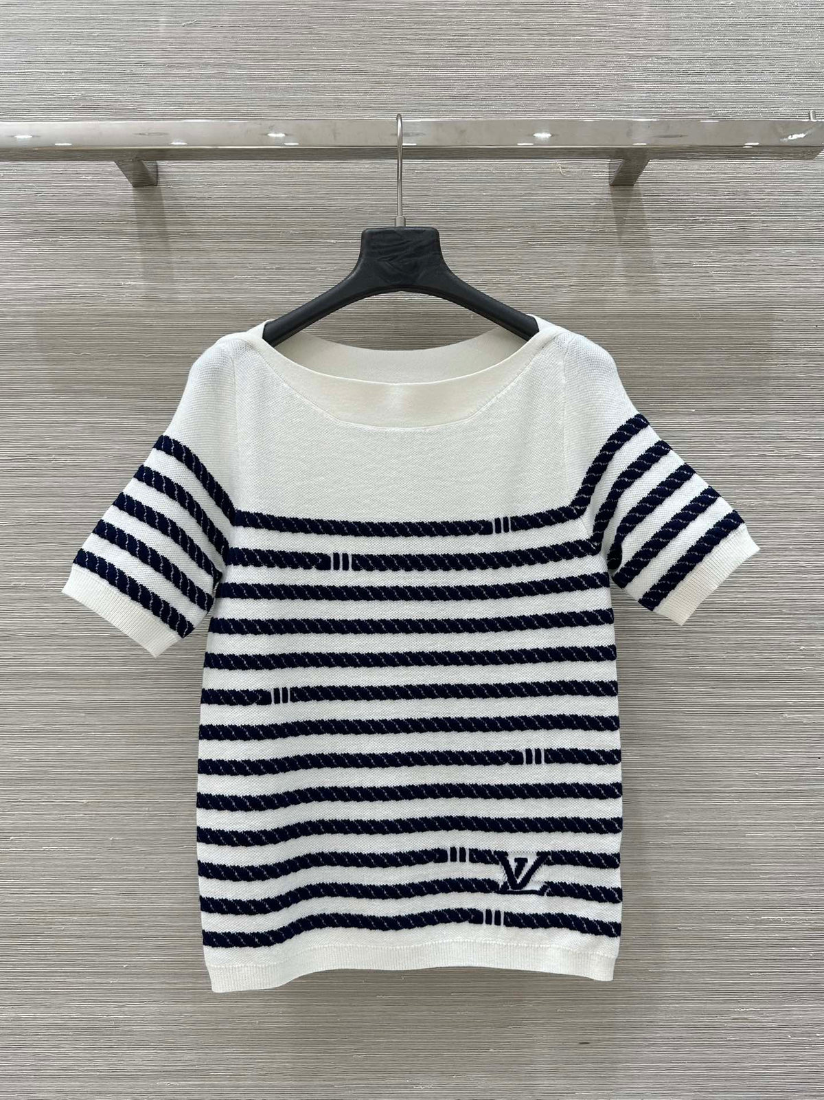 LV 25 Button Rope Short-Sleeved Shirt White Blue Wool