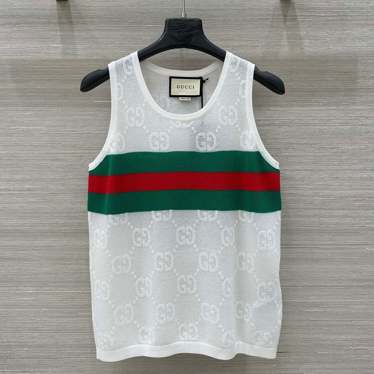 Gucci 25 Embroidered Jacquard Mesh Vest Top White Tencel