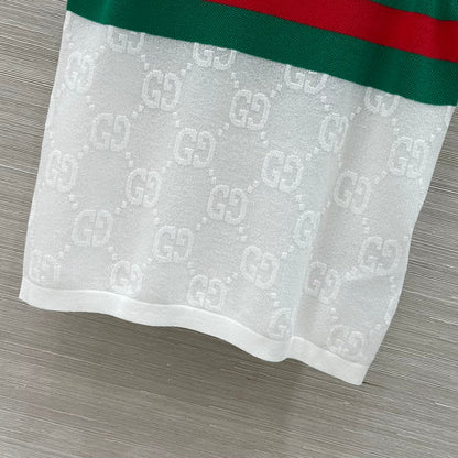 Gucci 25 Embroidered Jacquard Mesh Vest Top White Tencel