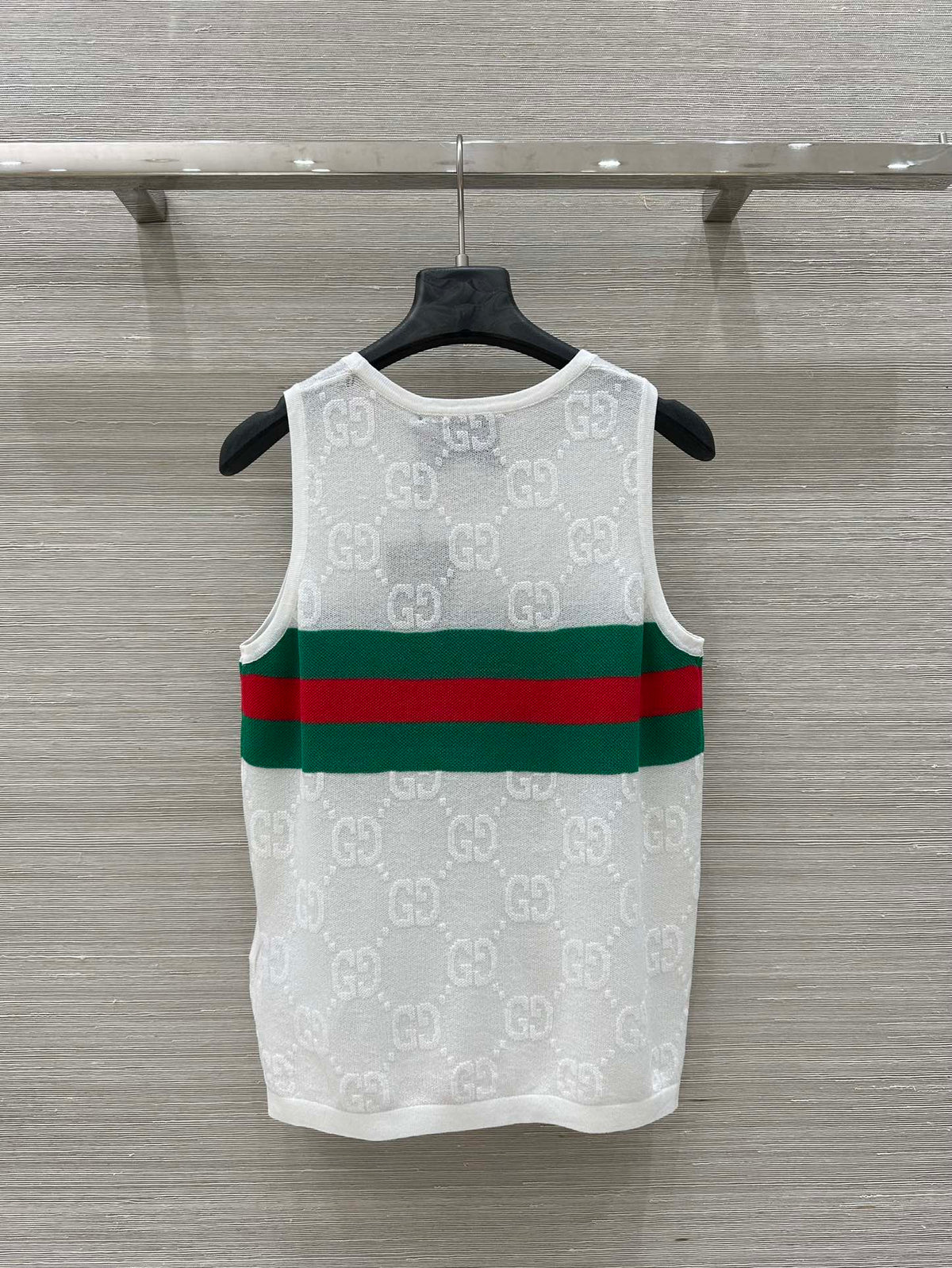 Gucci 25 Embroidered Jacquard Mesh Vest Top White Tencel