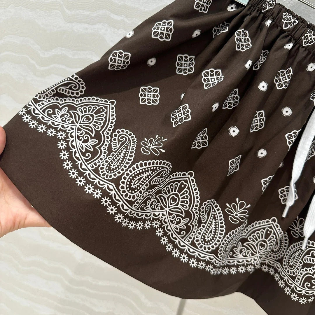 MIUMIU EARTH BROWN PLEATED MIDI SKIRT