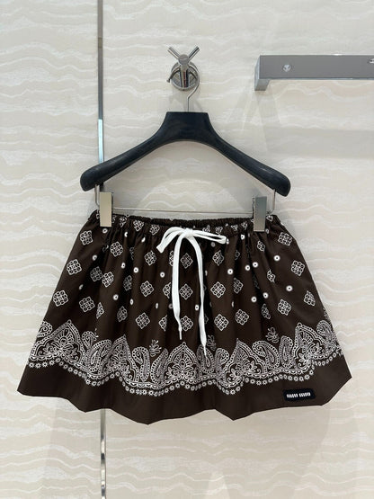 MIUMIU EARTH BROWN PLEATED MIDI SKIRT