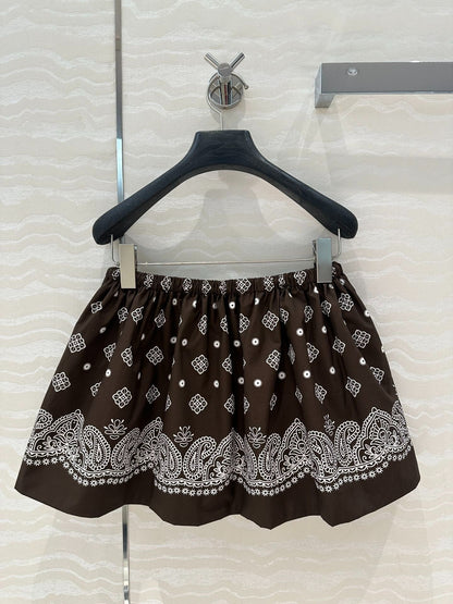 MIUMIU EARTH BROWN PLEATED MIDI SKIRT