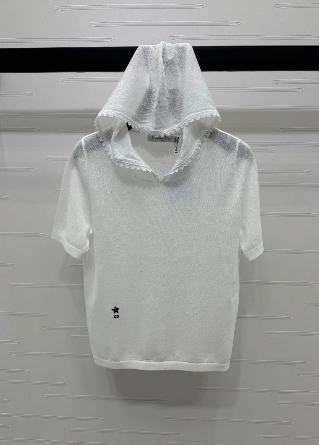 DIOR SHORT-SLEEVE LACE-KNIT HOODIE 274811