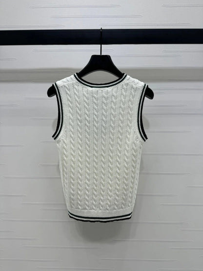 DIOR KNITTED V-NECK SLEEVELESS VEST WHITE 274923