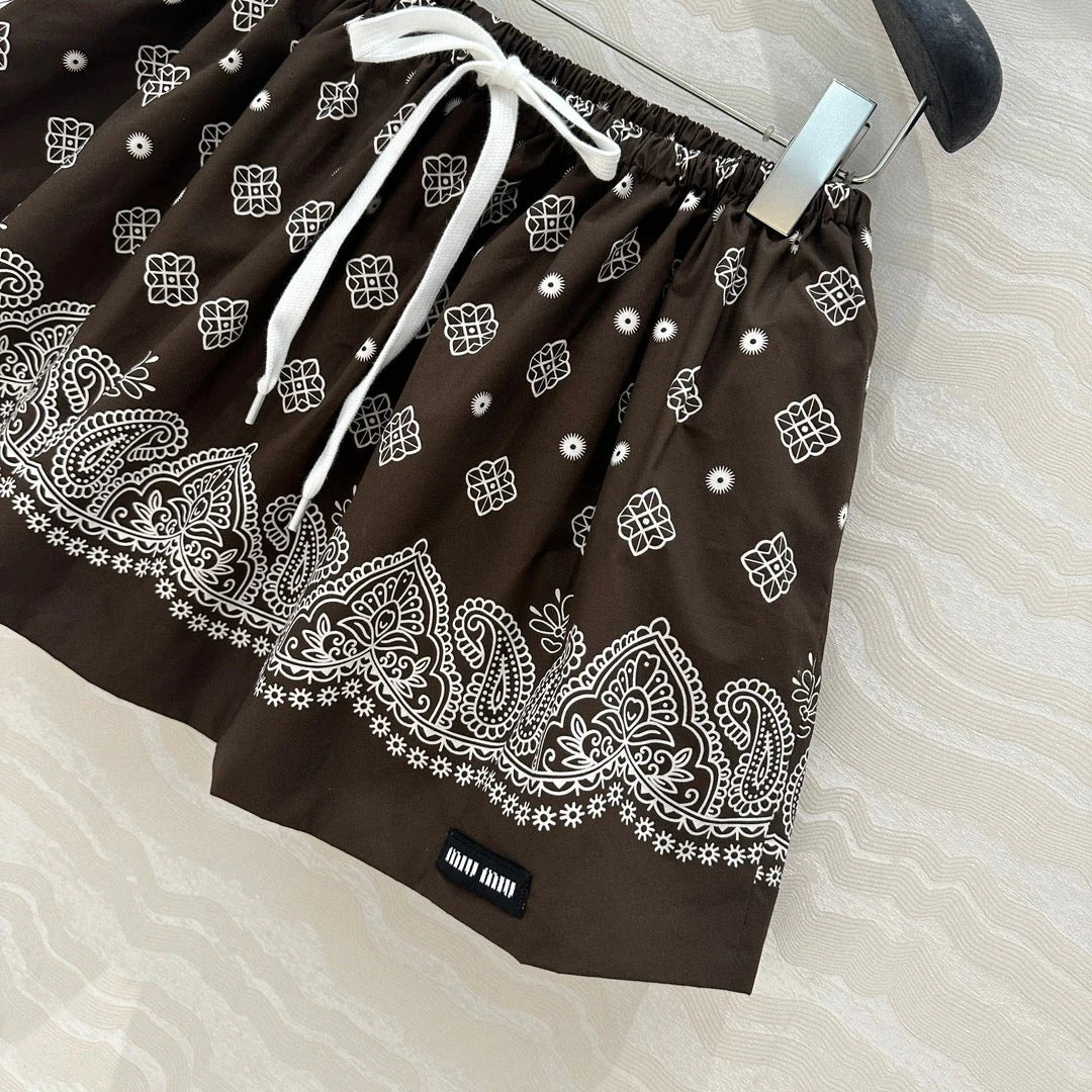 MIUMIU EARTH BROWN PLEATED MIDI SKIRT