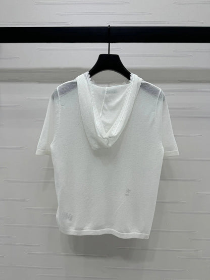 DIOR SHORT-SLEEVE LACE-KNIT HOODIE 274811