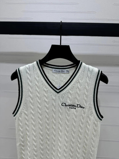 DIOR KNITTED V-NECK SLEEVELESS VEST WHITE 274923