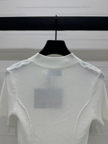 PRADA MOCK NECK SHORT-SLEEVE KNIT TOP WHITE 274815
