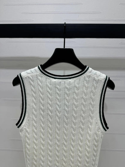 DIOR KNITTED V-NECK SLEEVELESS VEST WHITE 274923