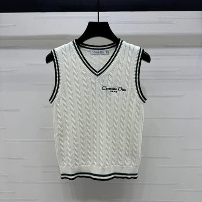 DIOR KNITTED V-NECK SLEEVELESS VEST WHITE 274923