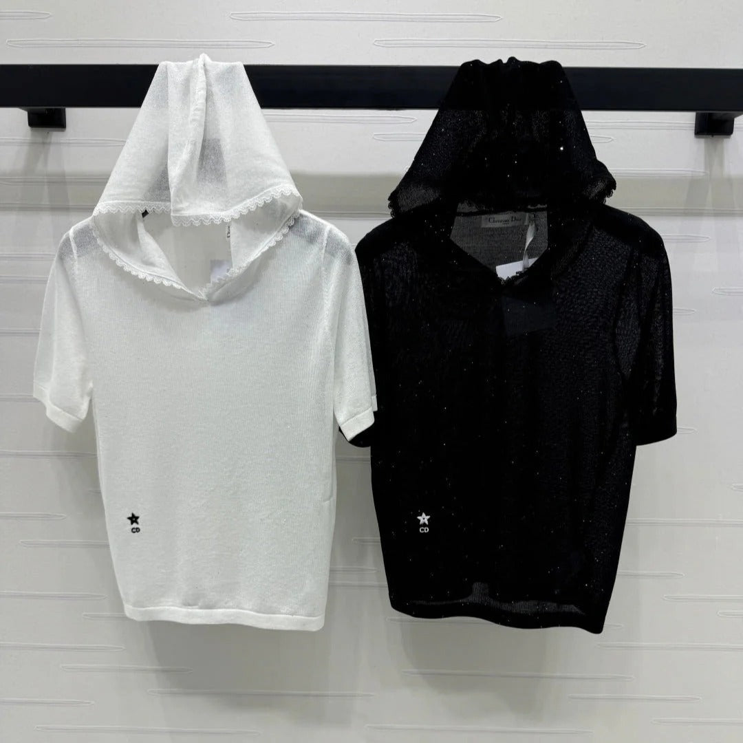 DIOR SHORT-SLEEVE LACE-KNIT HOODIE 274811