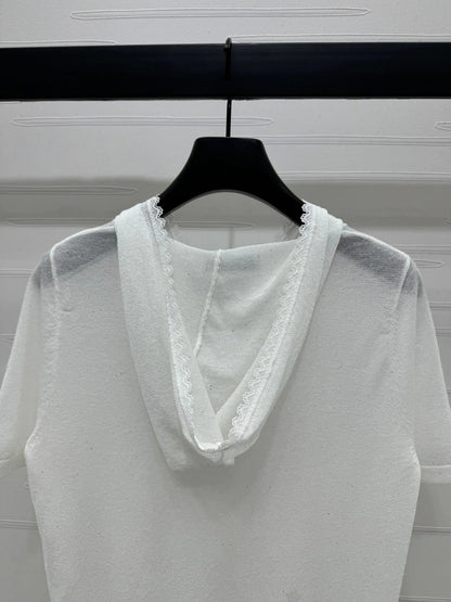 DIOR SHORT-SLEEVE LACE-KNIT HOODIE 274811