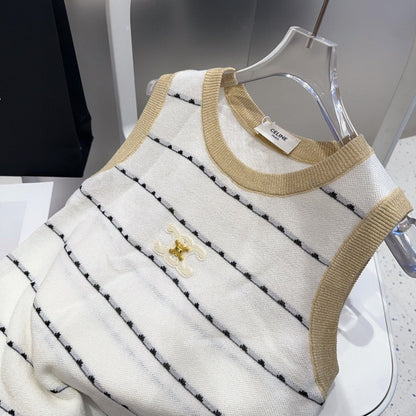 STRIPED TANK TOP 615178 IN WHITE COTTON RIBBED BEIGE TRIM