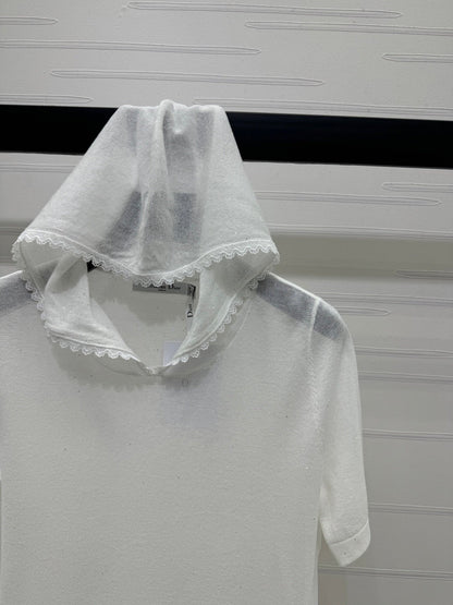 DIOR SHORT-SLEEVE LACE-KNIT HOODIE 274811