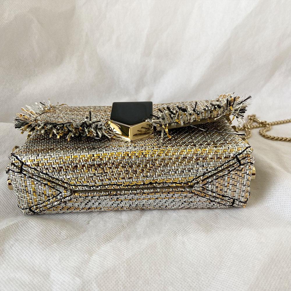 Jimmy Choo Lockett Petite Frayed Metallic Tweed Shoulder Bag