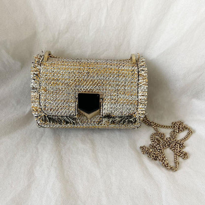 Jimmy Choo Lockett Petite Frayed Metallic Tweed Shoulder Bag