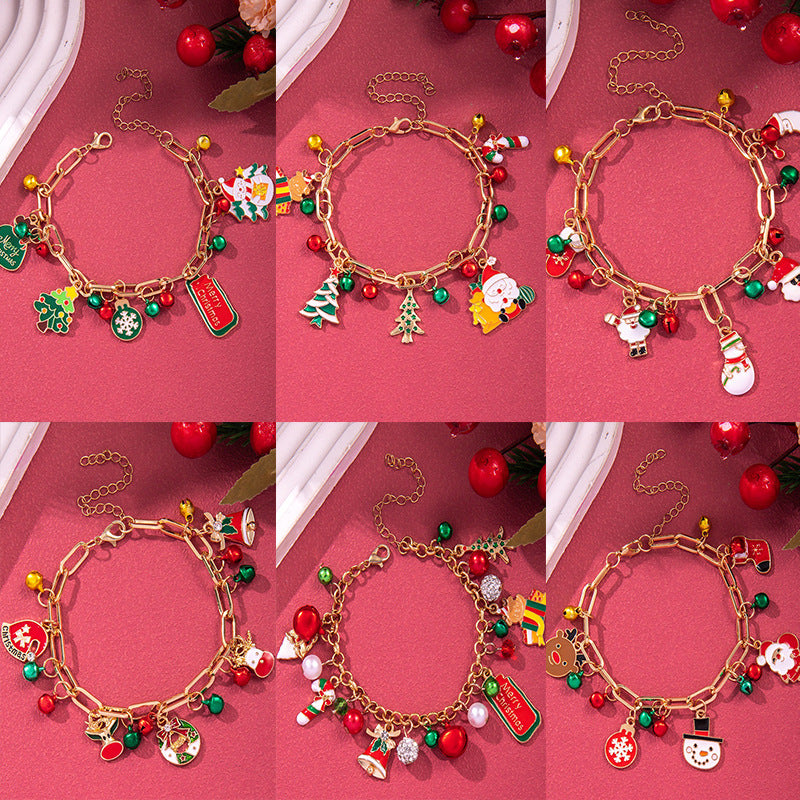 Christmas Soft Pottery Snowflake Elk Bell Bracelet