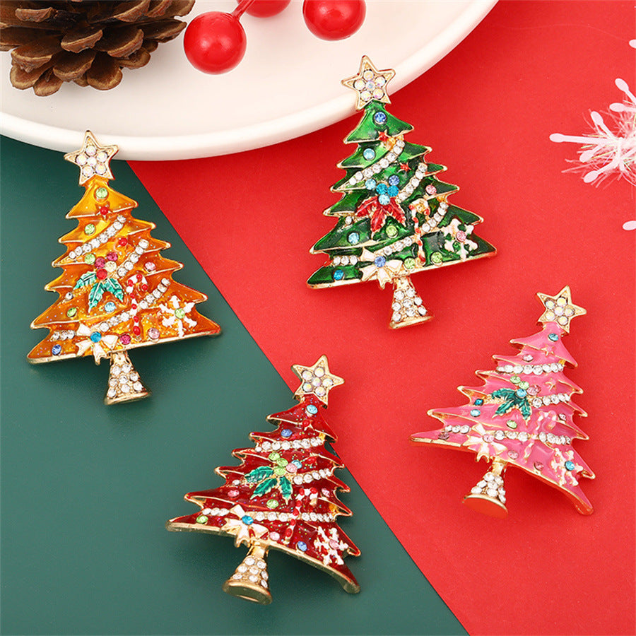Christmas Tree Brooch Alloy Oil Drop Rhinestone