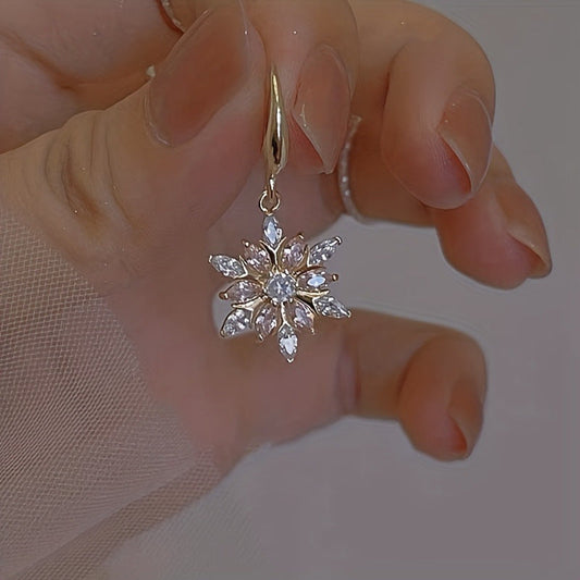 Christmas Snowflake Earrings Gold Alloy Fashion