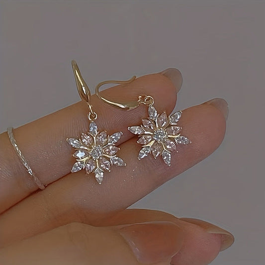 Christmas Snowflake Earrings Gold Alloy Fashion