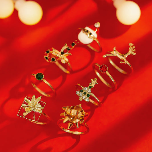 Christmas Alloy Metallic Elk Ring Set For Women