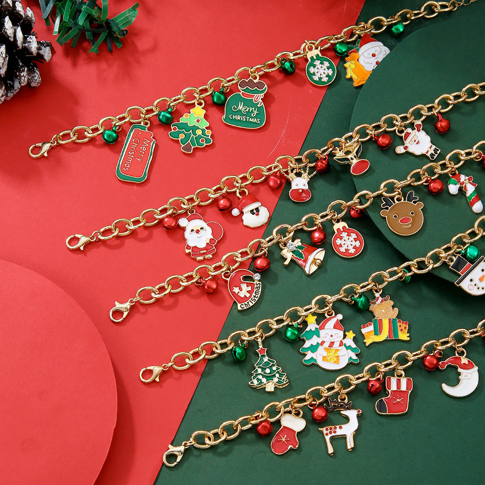 Christmas Soft Pottery Snowflake Elk Bell Bracelet