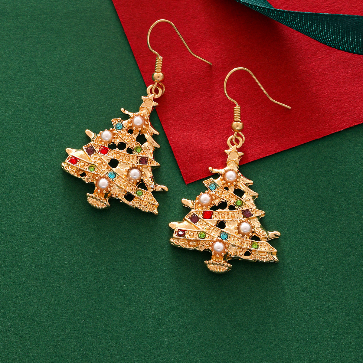 Christmas Multicolor Rhinestone Alloy Christmas Tree Earrings