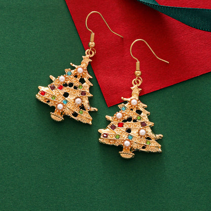 Christmas Multicolor Rhinestone Alloy Christmas Tree Earrings
