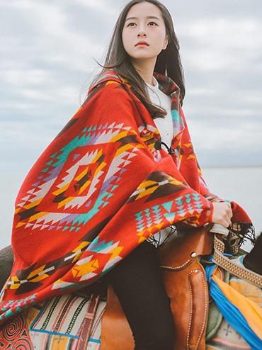 Tibetan Nepalese National Cloak Shawl Thick Hooded Bohemian Scarf