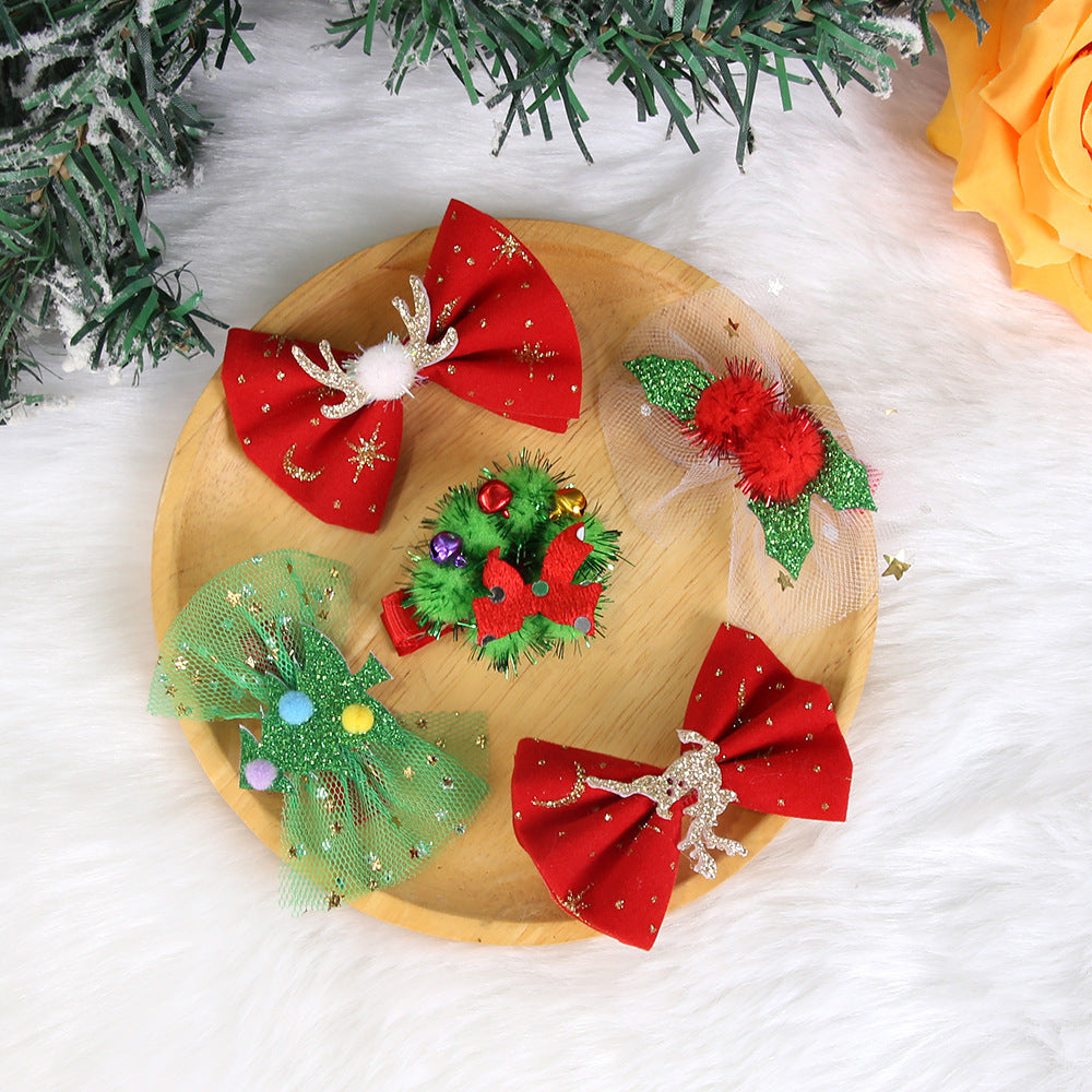 Christmas Cartoon Bow Hairpin Velvet Elk Bow