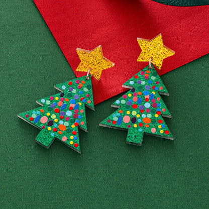 Christmas Acrylic Multicolor Tree Earrings Fashion Style