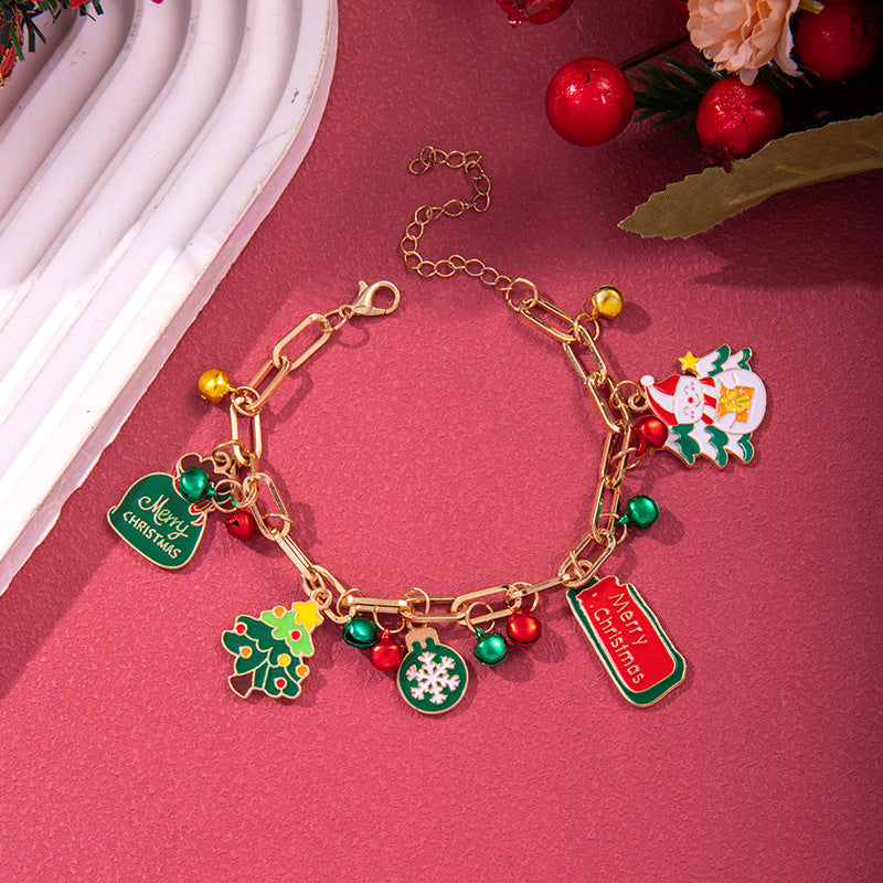 Christmas Soft Pottery Snowflake Elk Bell Bracelet