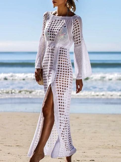White Sexy Empire Hollow Beach Cover-Ups Dress