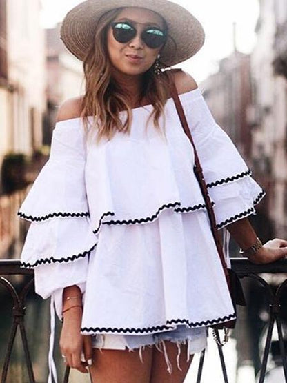 Sexy Off The Shoulder Multi-Layer Ruffled Shirt Top
